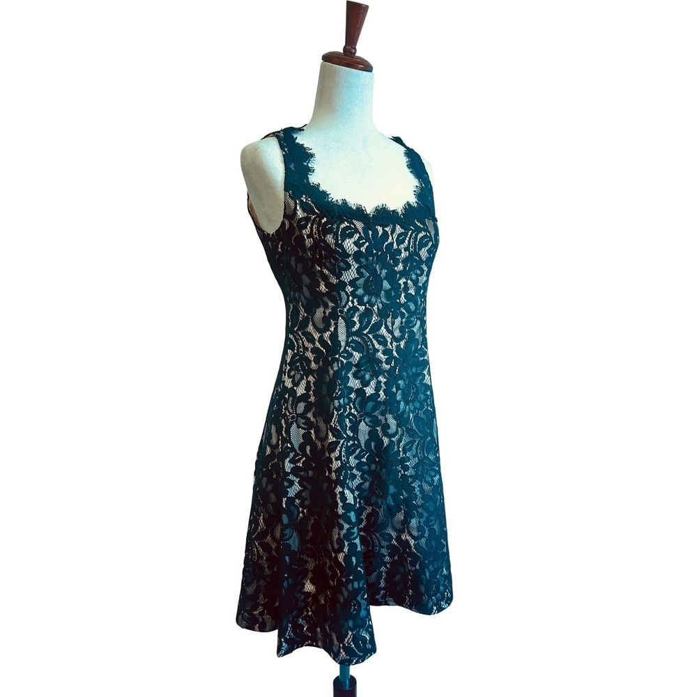 Eliza J Lace Dress Women's Size 6 Black Nude Lined Sleeveless Cocktail